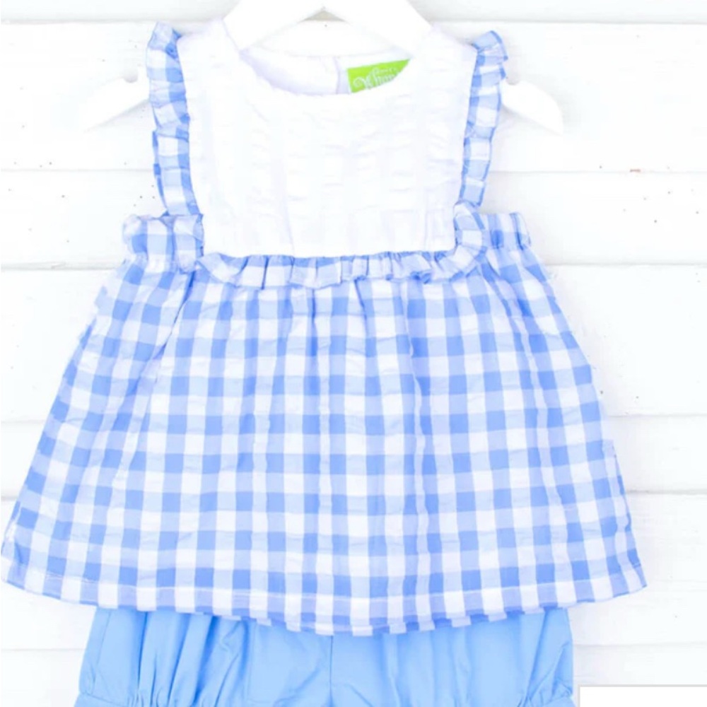 Classic Whimsy Blue and White Gingham shorts set, 24m